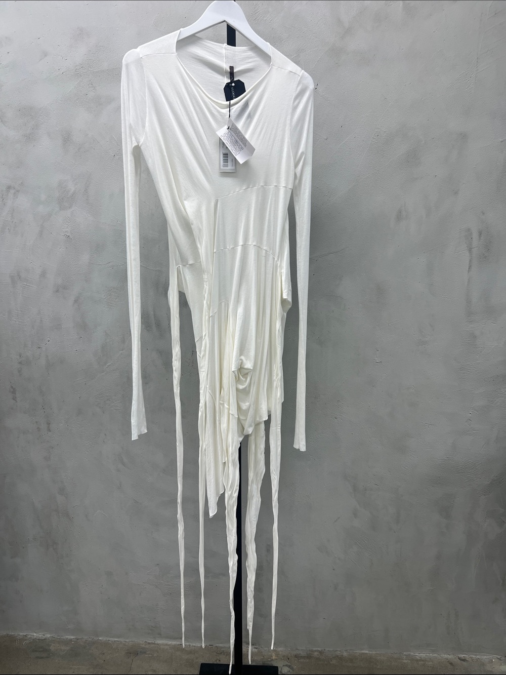 Rick Owens White Asymmetrical Draped Long-Sleeve Dress